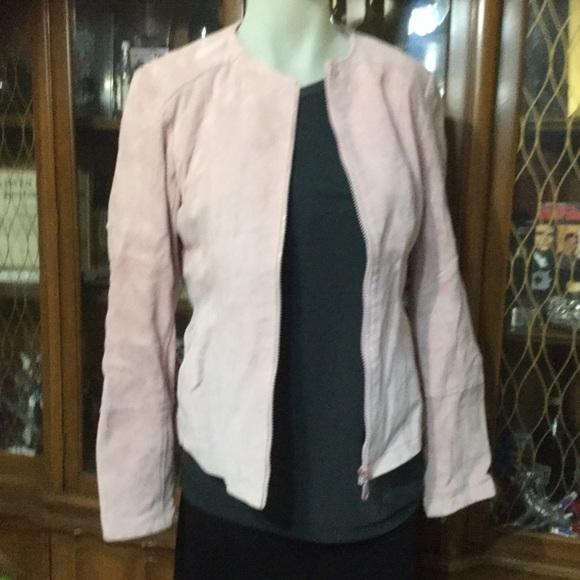 Pink suede / fur scarf jacket - Picture 3 of 3